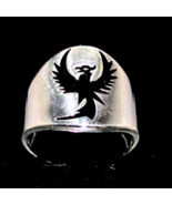Sterling silver ancient symbol ring Phoenix Fire Bird in Black enamel hi... - $95.08 CAD