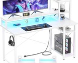 Gaming Desk With Lights &amp; Power Outlets, 47.2&#39; Computer Desk With Shelve... - $240.99