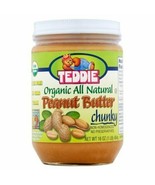 TEDDIE: Peanut Butter Chunky Organic, 16 oz , (6 Glass Jars Included) - £35.12 GBP