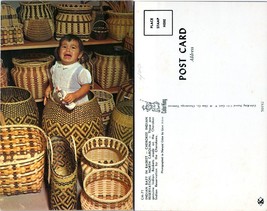North Carolina Cherokee Native American Baby in Basket Crying VTG Postcard - $9.40