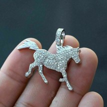 1.32 Ct Round Cut Diamond Running Horse Charm Unisex Pendant 14K White Gold Over - £224.24 GBP