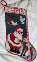 Vintage Needlepoint Christmas Stocking Santa Personalized Chris Christopher - £56.81 GBP