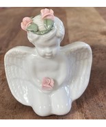 Vintage White Porcelain Cherub with Flower Halo Angel Figurine Kneeling ... - €11,08 EUR