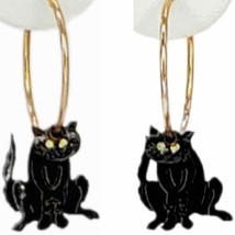 VTG Halloween Black Cat 3D Reticulated Hoop Pierced Earring - £5.59 GBP