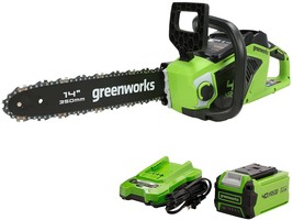 Greenworks 40V 14-Inch Cordless Chainsaw, 2.5Ah USB (Power Bank) Battery - £206.51 GBP