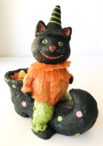 Halloween Black Cat in Clown Costume Sitting on Boot Shoe with Candy Corn 10&quot; - £27.05 GBP