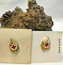 VTG American Red Cross Lapel Enamel Pins Gold Plated Year 3 &amp; 4 Buttons ... - £23.94 GBP