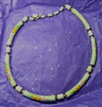 Boho Choker Necklace Tubular Beads 17&quot; Mint Green Pink Yellow Floral Japan - £20.65 GBP