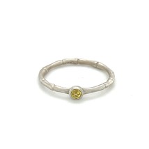 Sterling 18k White Vermeil Bamboo w/ Bezel Set Yellow Saphire Ring Sz 5.50 - $58.41