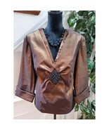 J.R. Nite Women&#39;s Brown Solid Polyester V-Neck Long Sleeve Zippered Blou... - $515.85 MXN