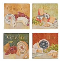 Boston Warehouse Stone Coasters Fruit and Cheese Kitchen Dining 4-Piece NEW - £10.91 GBP