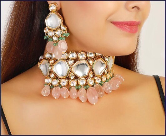 Primary image for VeroniQ Trends-Party Wear Kundan Choker Necklace with Pink Beads-Bridal-Wedding