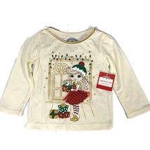 Holiday Time Christmas Tee Ivory Long Sleeve Top Shirt Girls Size 12M - $5.69