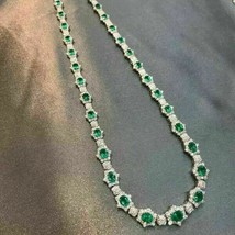 27Ct Oval Cut Simulated Emerald Necklace925 Silver Gold Plated - £266.74 GBP
