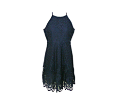 Urban Outfitters Black Swan Lace Eyelet Crochet Halter Dress Navy Blue Size S/M - £15.24 GBP