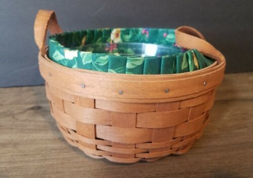 Longaberger 1989 Small Round Button Basket w/ Liner & Plastic Protector - $9.43