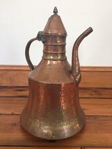 Vtg Antique Middle Eastern Arabic Turkish Hammered Copper Dallah Coffee Pot 15&quot; - £475.47 GBP