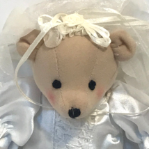White Laced Wedding Angelic Bridal Brown Teddy Bear Stuff Animal Plush With Veil - £11.66 GBP