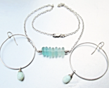 Sterling Silver SEA GLASS Necklace &amp; Large Hoop Earrings Vtg Set - $19.75