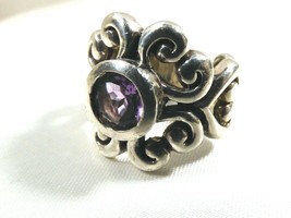 Barse Intricate Sterling Silver 925 Round Cut Purple Amethyst Ring Size 7.5 - £72.54 GBP