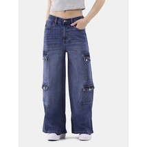 No Boundaries Womens Baggy Cargo Jeans 32 Inseam Dark Wash Size L (12-14)  - $16.00