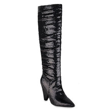 Bling Bling Sequined Knee High Boots Women Spike Heel Party Nightclub Boots Autu - £82.25 GBP