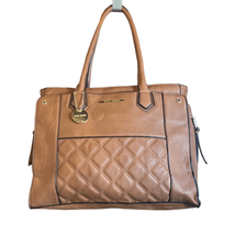 Steve Madden Large Brown Faux Leather Expandable Quilted Shoulder Bag Purse - £7.60 GBP