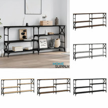 Industrial Wooden Large Rectangular Narrow Console Table With Storage Shelves - £85.98 GBP+