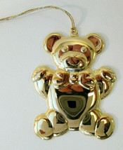 Vtg Signed Gloria Duchin Gold Tone Teddy Bear Christmas Tree Ornament USA 1994 - £8.63 GBP