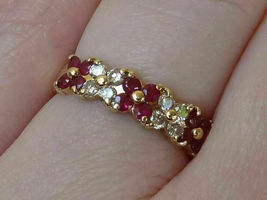 2.50ct Ruby &amp; Diamond Flower Floral Wedding Band Ring 14K Yellow Gold Finish - £62.66 GBP