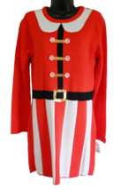 Merry Wear Ladies Christmas Sweater Dress Red White Stripe Candy Buttons Small - £17.11 GBP
