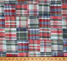 Cotton Stitched Patchwork Red Green Blue White Nantucket Fabric by Yard D274.44 - £12.74 GBP