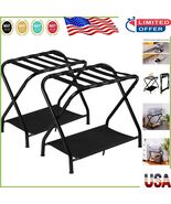 Compact Luggage Rack with Shelf for Easy Storage - Set of 2 in Black Finish - $94.76 CAD