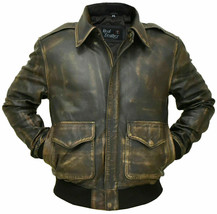 MEN&#39;S A-2 AVIATOR REAL DISTRESSED BROWN LEATHER FLIGHT BOMBER JACKET - £86.13 GBP+