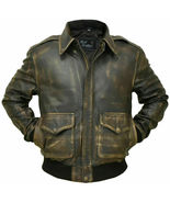 MEN&#39;S A-2 AVIATOR REAL DISTRESSED BROWN LEATHER FLIGHT BOMBER JACKET - £86.13 GBP+