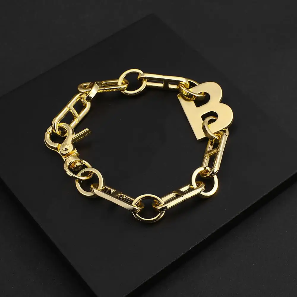 New Design Gold Color Metal Letter B Bracelets for Women Thick Link Chain Bracel - £15.06 GBP