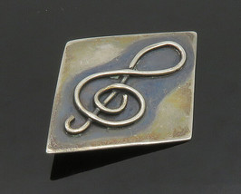 925 Sterling Silver - Vintage Diamond Shape Treble Clef Brooch Pin - BP7879 - £54.32 GBP