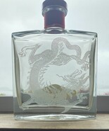 YAZI Vodka Bottle Etched Chinese Dragon Decor Hood River Oregon EMPTY - $22.27