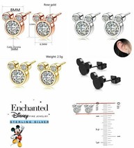 Girls Disney Mickey Mouse Ears 925 Sterling Silver Cubic Zirconia Stud Earrings - £7.96 GBP