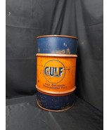 Early Older GULF OIL BARREL DRUM Transmission Fluid Blue Orange 23 Inche... - $205.82 CAD