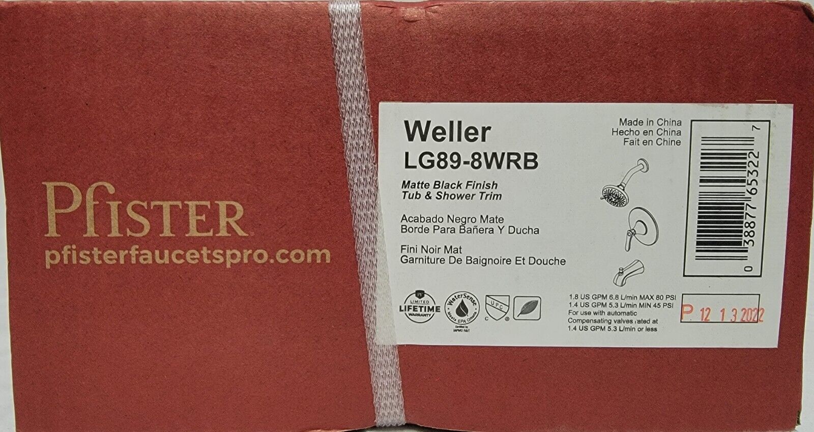 Pfister LG89-8WRB Weller 1-Handle Tub &amp; Shower Trim Kit - Matte Black - $110.90