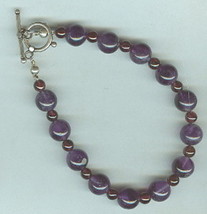  Amethyst and Garnet  Beads plus Sterling Toggle Clasp Beaded Bracelet - £19.98 GBP