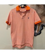 Polo Ralph Lauren Small Polo Shirt Pique Knit Orange Striped Cotton Blue... - £13.82 GBP