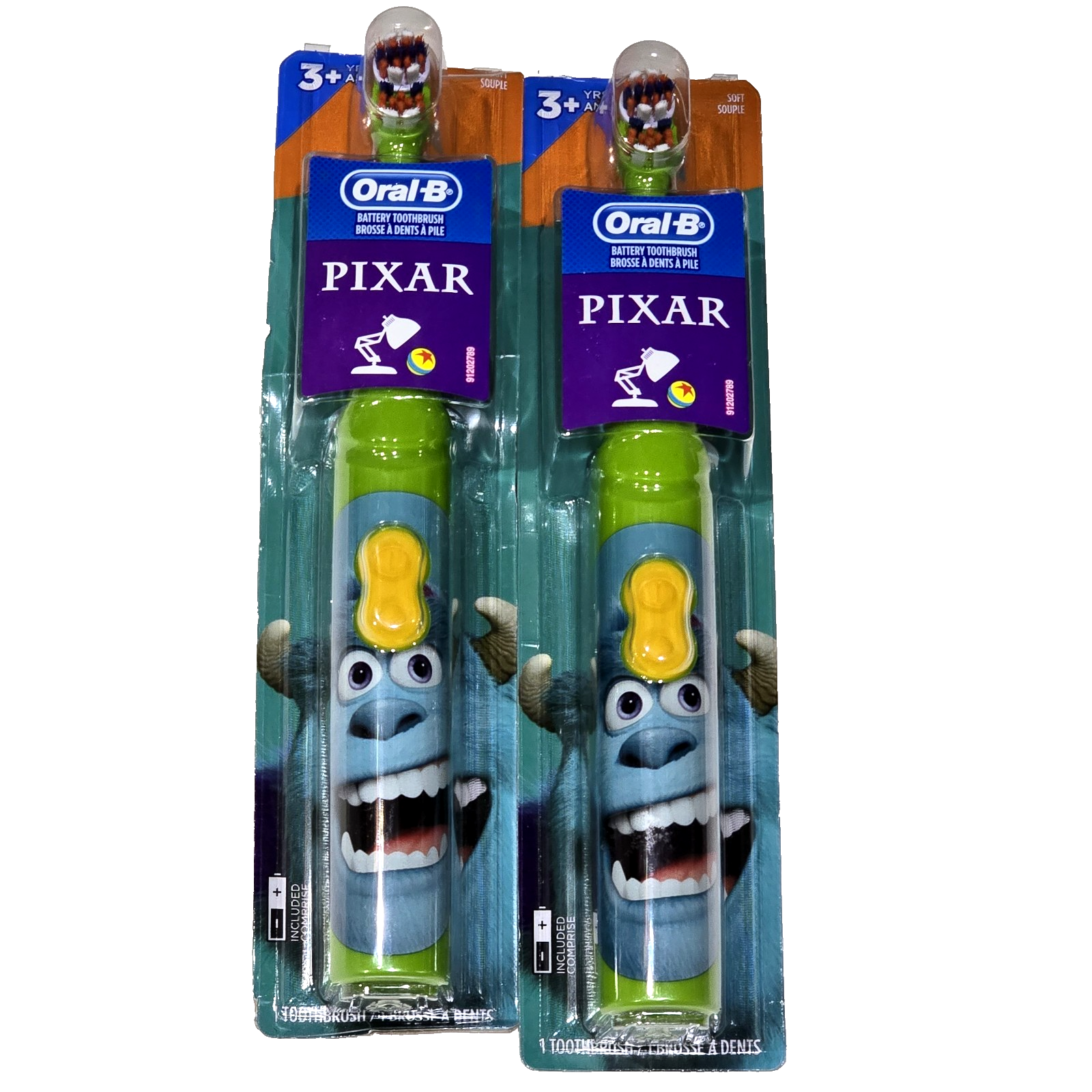 2 Pack Oral-B Pixar Monsters Kids Electric Battery Toothbrush Green Blue - $25.99