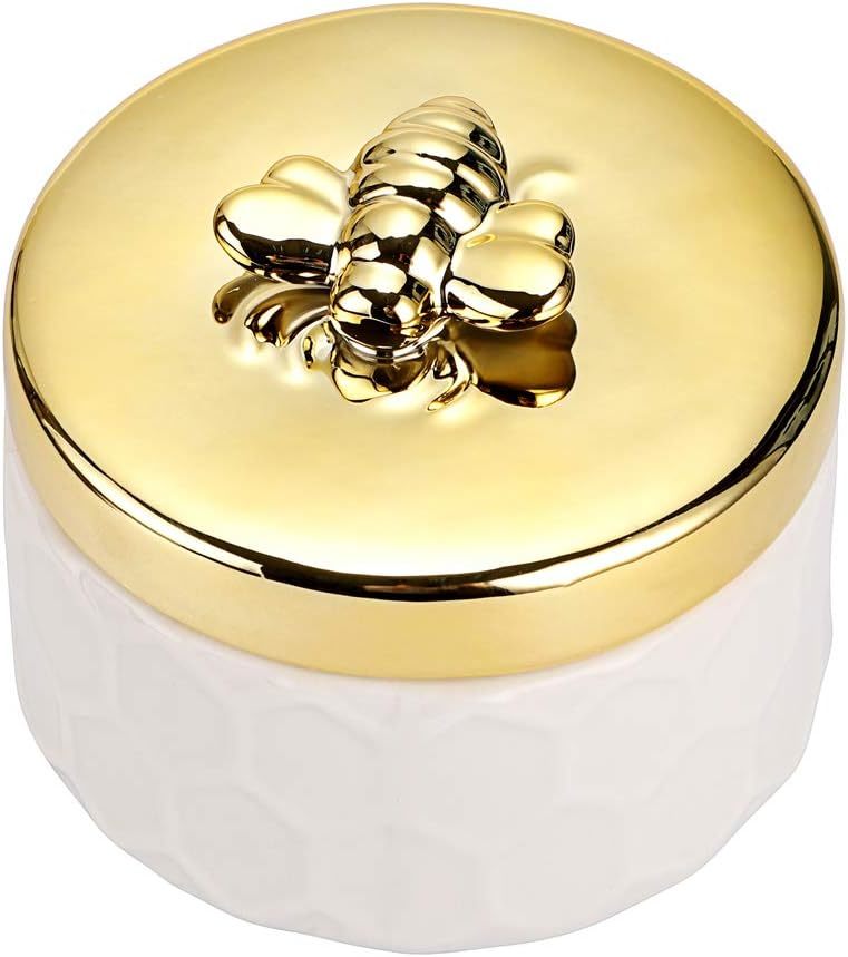 Hipiwe Ceramics Jewelry Box With Golden Bee Lid - Small Jewelry Display - $41.96