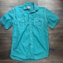 Red Ranch Green Pearl Snap Button Down Short Sleeve Shirt Size Large - $16.46