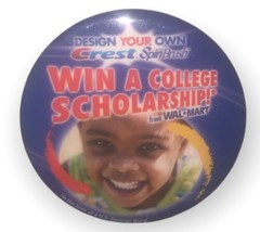 Vintage Wal-Mart Design Crest Toothpaste Spin Brush Scholarship Contest Pinback - £3.66 GBP