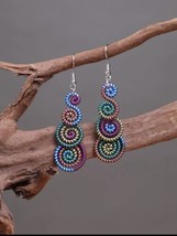Spiral Colorful Earrings Drop Dangle Circle Artsy Style Y2K Boho New USA - £10.76 GBP