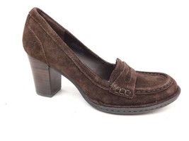 Born Brown Suede Comfort Penny Loafers Womens Chunky Heels Size 7.5 - £27.93 GBP