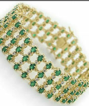 18K Yellow Gold Over 5 Row Emerald &amp; Diamond 7.5” Designer Heavy Bracelet 7.25Ct - £156.31 GBP